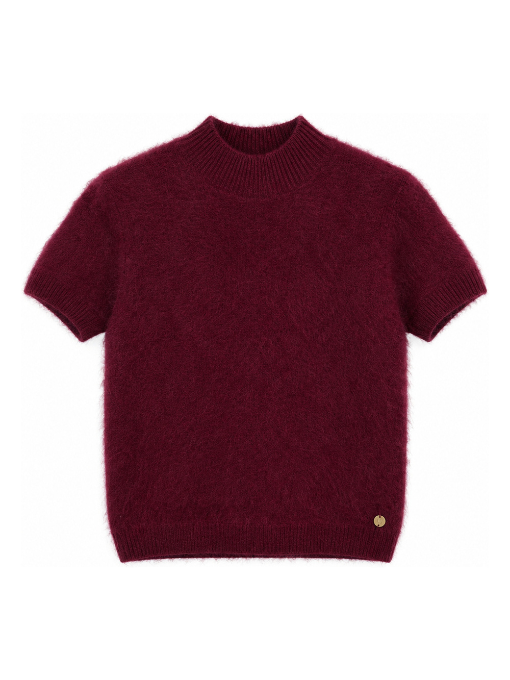 Joseph Ribkoff EDIT 57 Burgundy Fuzzy Mock Neck Short Sleeve Sweater Small